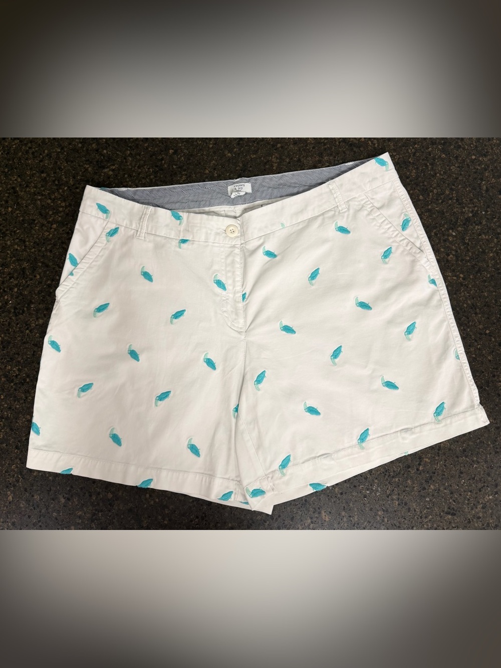 Crown & Ivy Curvy PLUS White Turquoise Embroidered Women's Chino Bermuda Shorts